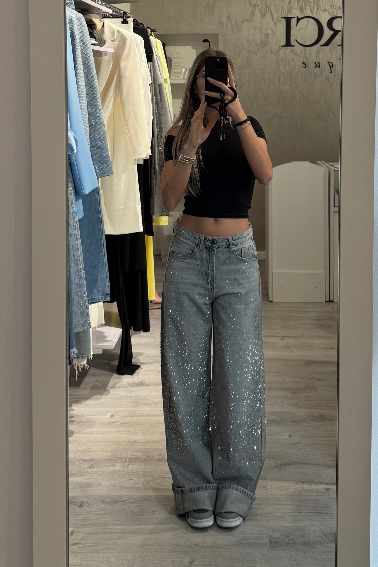 Jeans Swarovski grigio