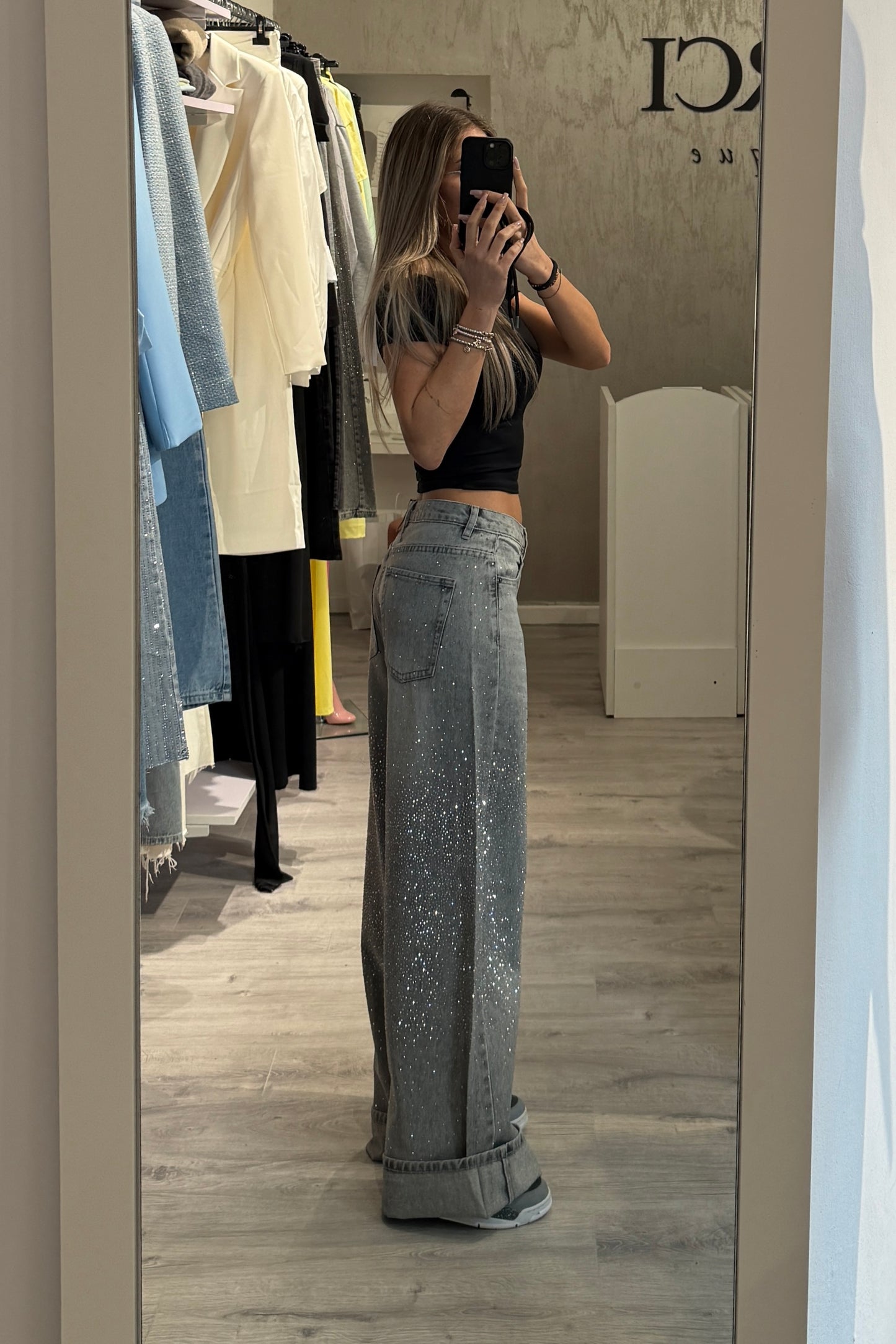 Jeans Swarovski grigio