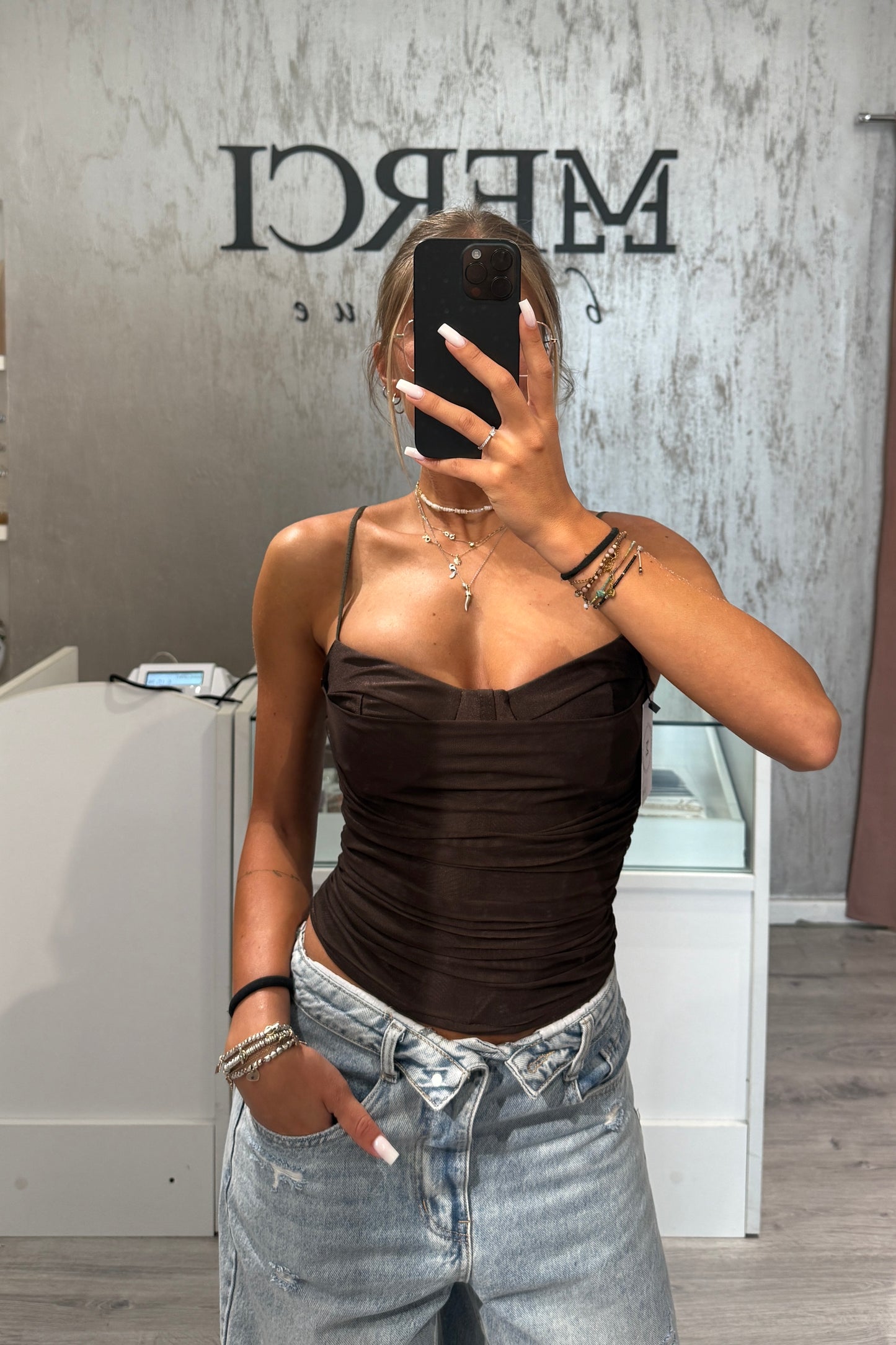 Top/Corpetto tulle marrone