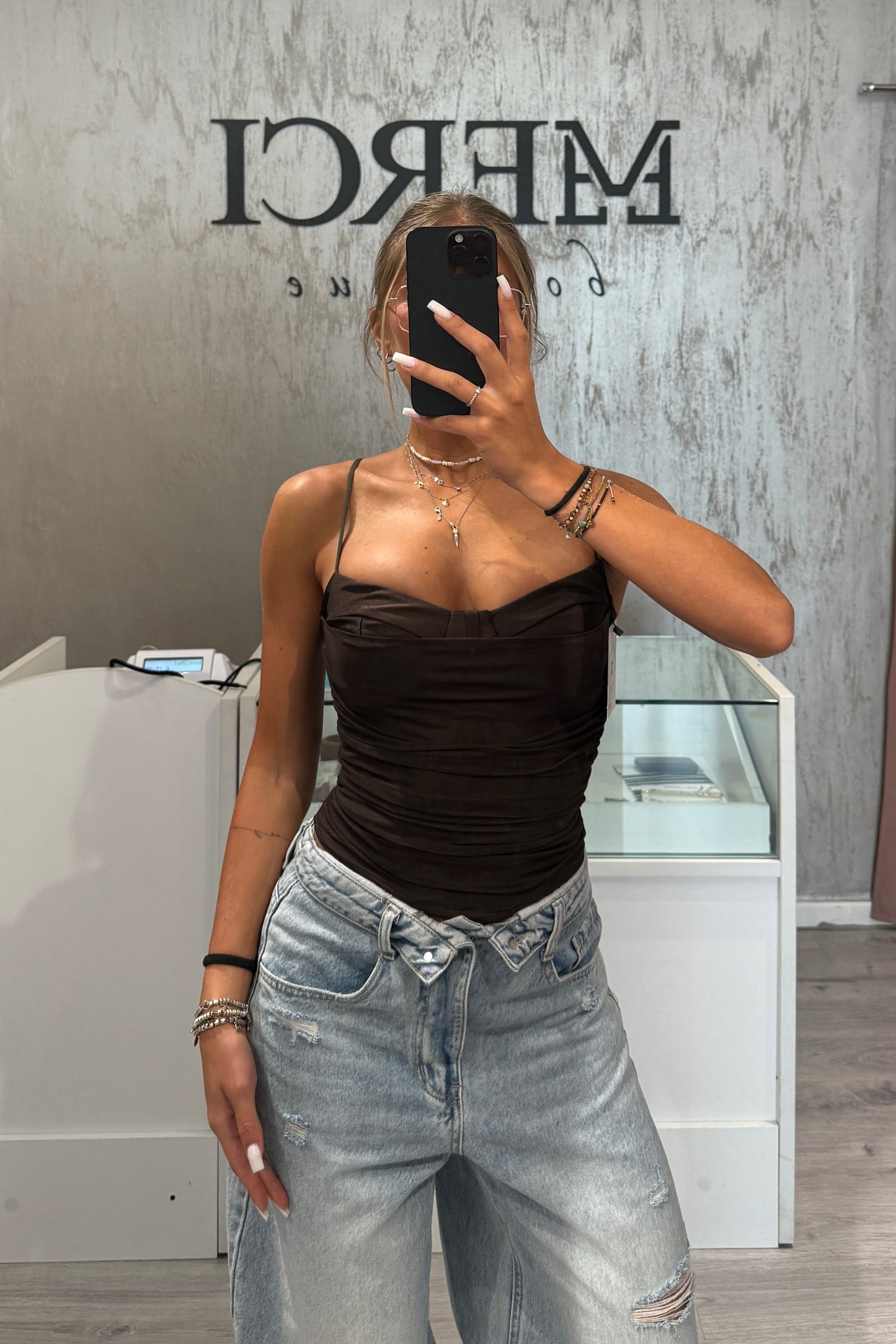 Top/Corpetto tulle marrone
