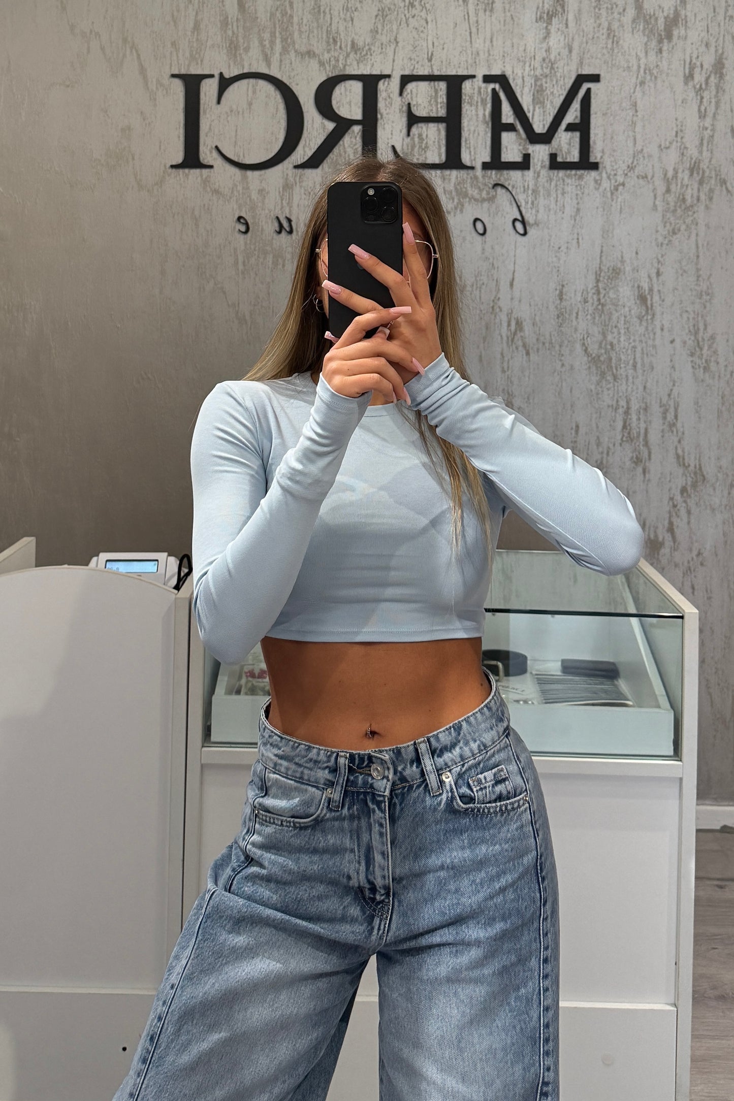 Maglia LUMINA crop celeste