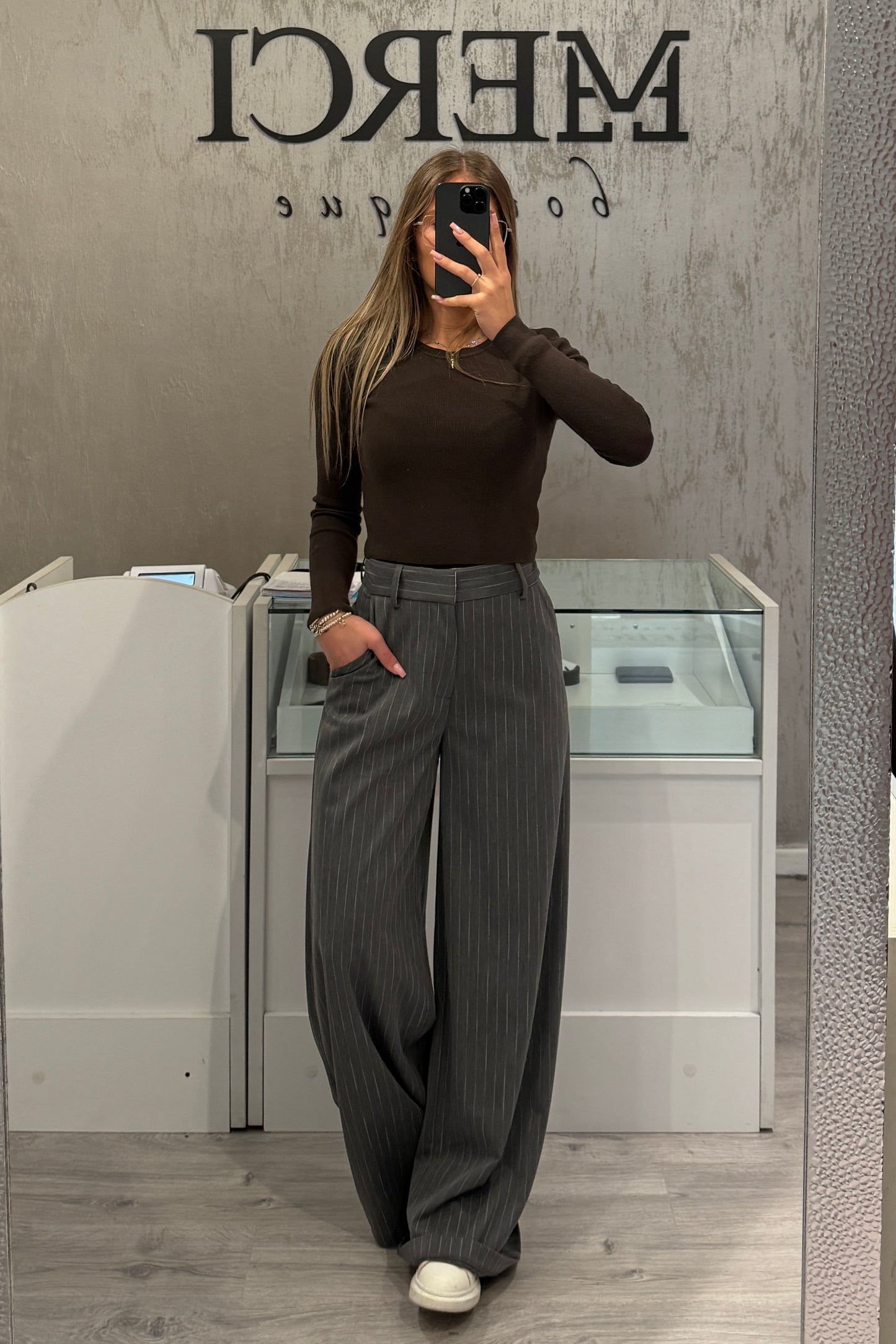 Pantalone LUMINA gessato grigio